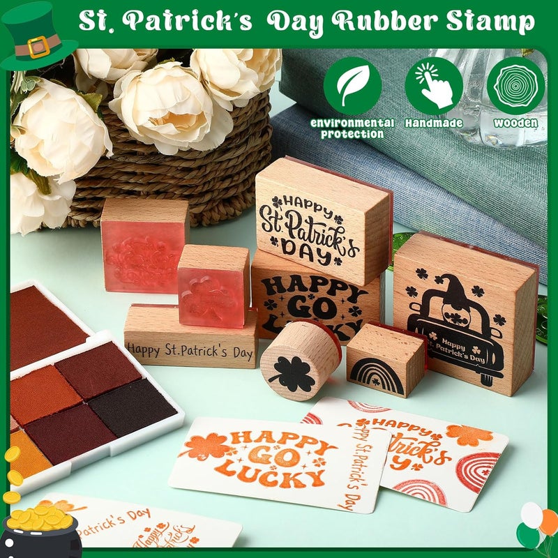 Supervitae 8 Pcs St. Patrick's Day Rubber Stamp Set Wooden Rubber Stamps St. Patrick Day's Gnome Vintage Wooden Rubber Art Stamps for Crafting and DIY Scrapbooking Card Making Hand Book - Image 4